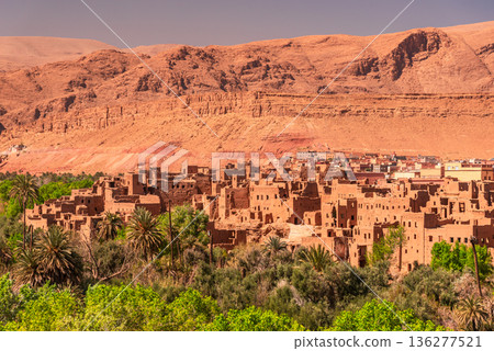 Tinghir, Morocco. Tagounsa village in Todra Oasis, Atlas Mountains. 136277521
