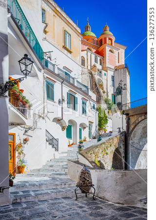 Atrani, Italy. Charming village on Amalfi Coast with colorful houses. Atrani, Italy. Charming village on Amalfi Coast with colorful houses. 136277553