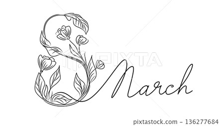 8 March holiday card decoration. Greetings handwritten lettering. 8 March holiday card decoration. Greetings handwritten lettering. 136277684