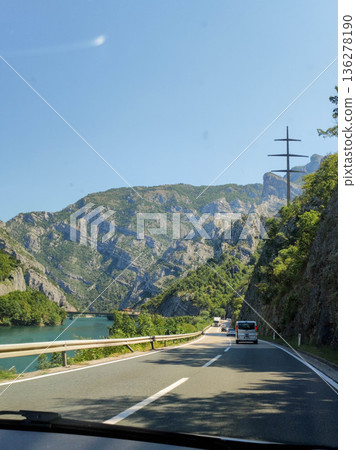 Mountain road along the Neretva River Mountain road along the Neretva River 136278190