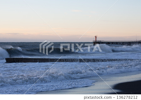 The Black Sea, a storm. Russia, Sochi, Adler 136278212