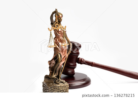 Themis figure and judge's gavel on white background Themis figure and judge's gavel on white background 136278215