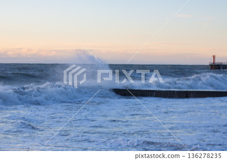 The Black Sea, a storm. Russia, Sochi, Adler The Black Sea, a storm. Russia, Sochi, Adler 136278235