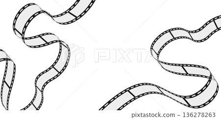 Long curvy filmstrips isolated on white background. Realistic transparent film ribbons. Vector illustration Long curvy filmstrips isolated on white background. Realistic transparent film ribbons. Vector illustration 136278263