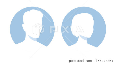 Silhouettes of a half turned woman and man. Faceless female and male avatars. Vector illustration Silhouettes of a half turned woman and man. Faceless female and male avatars. Vector illustration 136278264