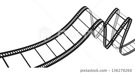 Transparent movie film strip in perspective. Blank curvy film strip isolated on white background. Vector illustration Transparent movie film strip in perspective. Blank curvy film strip isolated on white background. Vector illustration 136278268