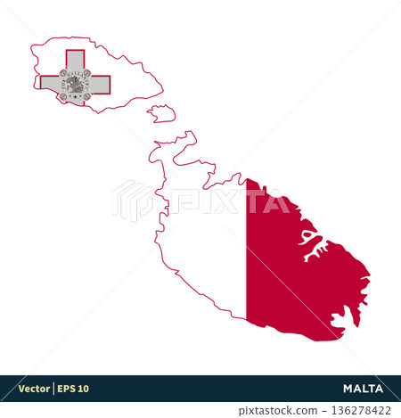 Malta - Europe Countries Map and Flag Vector Icon Template Illustration Design. Vector EPS 10. 136278422