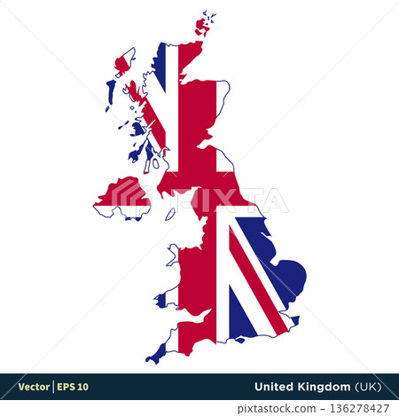 United Kingdom - UK - Europe Countries Map and Flag Vector Icon Template Illustration Design. Vector EPS 10. United Kingdom - UK - Europe Countries Map and Flag Vector Icon Template Illustration Design. Vector EPS 10. 136278427