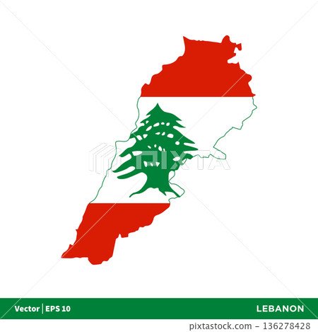 Lebanon - Asia Countries Map and Flag Icon Vector Logo Template Illustration Design. Vector EPS 10. 136278428