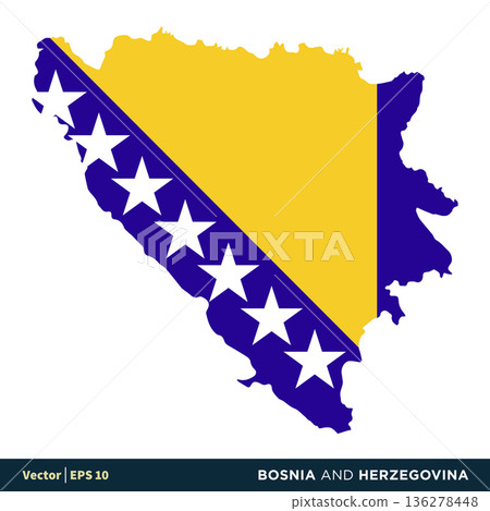 Bosnia and Herzegovina - Europe Countries Map and Flag Vector Icon Template Illustration Design. Vector EPS 10. Bosnia and Herzegovina - Europe Countries Map and Flag Vector Icon Template Illustration Design. Vector EPS 10. 136278448