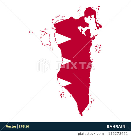 Bahrain - Asia Countries Map and Flag Icon Vector Logo Template Illustration Design. Vector EPS 10. 136278451