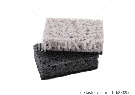 New absorbent black sponge isolated on white background. Black kitchen sponges. 136278953