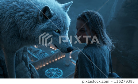 Wolf and girl 136279393