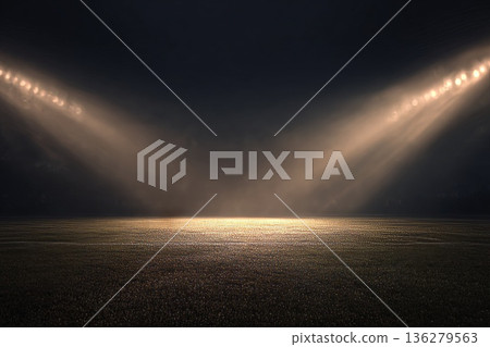 a bottom view an empty soccer field bathed in spotlights, cinematic 136279563