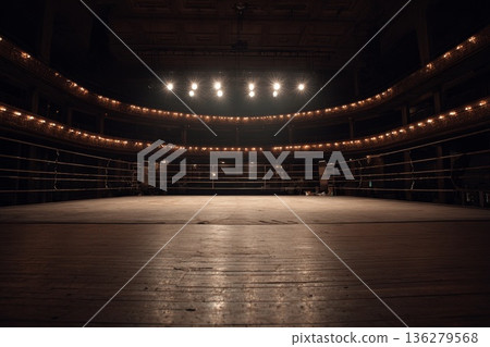 an empty boxing ring, floodlit. an empty boxing ring, floodlit. 136279568