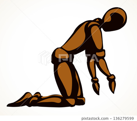 The puppet is kneeling. Vector drawing The puppet is kneeling. Vector drawing 136279599