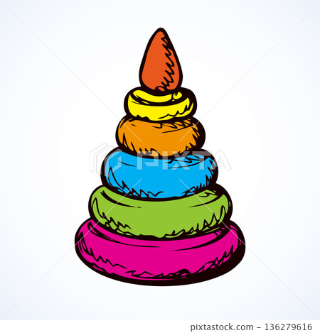 Toy pyramid from rings. Vector drawing 136279616
