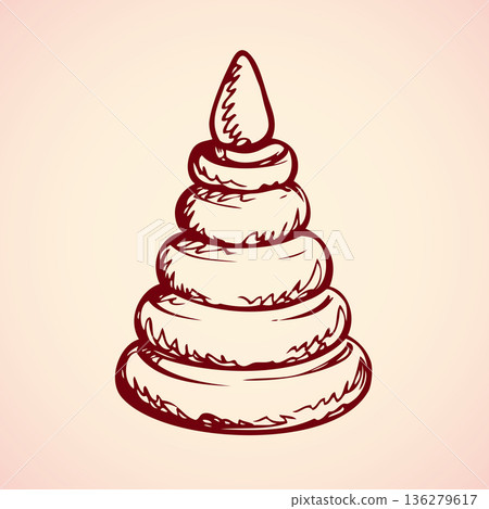 Toy pyramid from rings. Vector drawing Toy pyramid from rings. Vector drawing 136279617