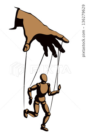 Man plays a puppet. Vector drawing Man plays a puppet. Vector drawing 136279629