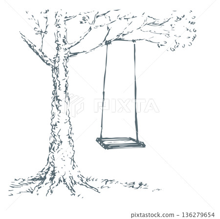 Vector Sketch. Swing on old oak tree 136279654