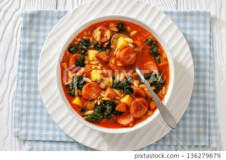 Swamp Soup with Sausage Kale White Bean and Orzo 136279679