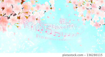 Background material of cherry blossoms with falling petals Background material of cherry blossoms with falling petals 136280115