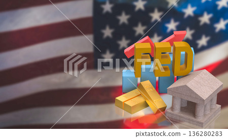 Federal Reserve Policy Impact On Gold Market And Economic Growth 3d render. Federal Reserve Policy Impact On Gold Market And Economic Growth 3d render. 136280283