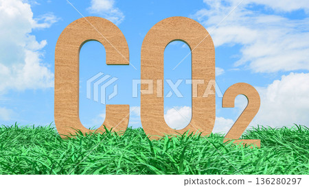 Carbon Dioxide CO2 Emissions Concept in Green Grass Field 3d render. Carbon Dioxide CO2 Emissions Concept in Green Grass Field 3d render. 136280297