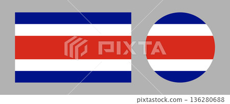 Rounded, rectangle badges National flag of Costa Rica. Set of Costa Rica flag circular, rectangular icons. Backdrop flag of Costa Rica. 136280688