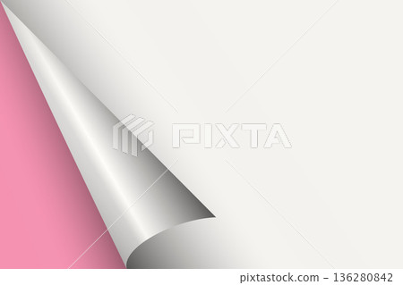 Page curl. Curled color paper. Blank sheet of ripped aged paper bright color corner. Copy space design for text, advertising, poster, wallpaper, backdrop. Printable lined and squared grid paper 136280842