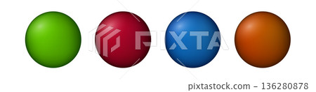 Set with glass colorful balls. Glossy realistic ball, 3D abstract vector illustration highlighted on a white background. Big metal bubble with shadow 136280878