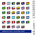 Americas Flags Pixel Art Vector Icons 16x16. Set of 30+ stylized, simplified, abstract pixel interpretations of flag designs in common use as of 2026. 136280939