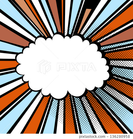 Abstract pop art comic style concept. Colorful polka dots layout retro background. Cartoon modern halftone pattern. Blank design for poster, card, sale banner 136280958