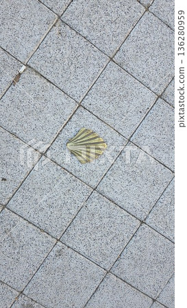 Pilgrimage pathway marker on camino de santiago for travelers and pilgrims Pilgrimage pathway marker on camino de santiago for travelers and pilgrims 136280959