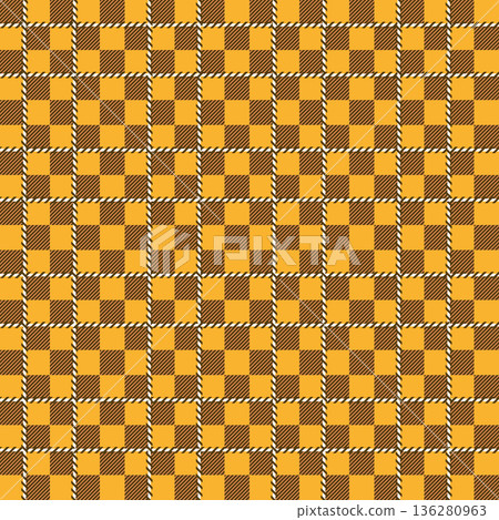 Black and orange Scotland textile seamless pattern. Fabric texture check tartan plaid. Abstract geometric background for cloth, fabric. Monochrome graphic repeating design. Modern squared ornament. 136280963