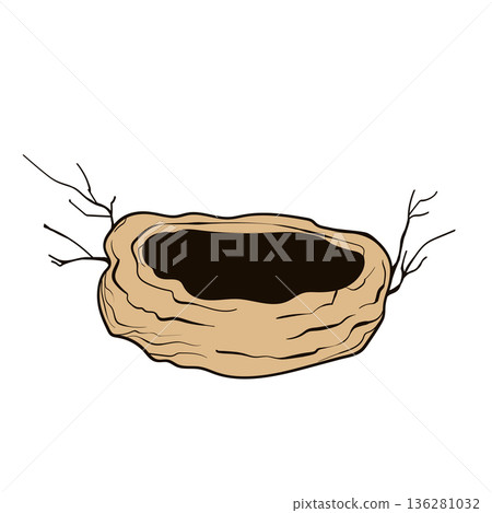 Bird nest with eggs. Easter hand drawn vector illustration, template design Bird nest with eggs. Easter hand drawn vector illustration, template design 136281032