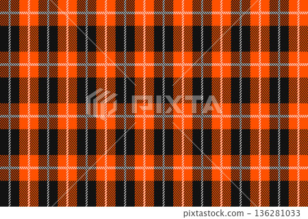 Black and orange Scotland textile seamless pattern. Fabric texture check tartan plaid. Abstract geometric background for cloth, fabric. Monochrome graphic repeating design. Modern squared ornament. Black and orange Scotland textile seamless pattern. Fabric texture check tartan plaid. Abstract geometric background for cloth, fabric. Monochrome graphic repeating design. Modern squared ornament. 136281033