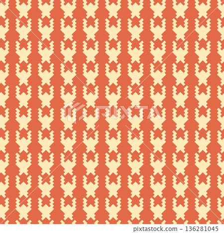 Geometric houndstooth beige seamless pattern with pied-de-poule ornament. Monochrome graphic design. Modern minimalist stylish squared background. Vector chequered motif for fabric, textile 136281045