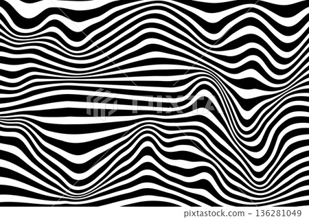Swirl hypnotic black and white wave pattern. Monochrome abstract background. Vector flat geometric illustration.Template design for banner, website, template, leaflet, brochure, poster 136281049