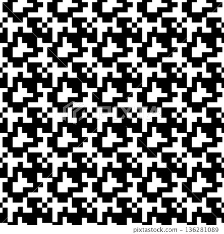 Geometric houndstooth black and white seamless pattern with pied-de-poule ornament. Monochrome graphic design. Modern minimalist stylish squared background. Vector chequered motif for fabric, textile Geometric houndstooth black and white seamless pattern with pied-de-poule ornament. Monochrome graphic design. Modern minimalist stylish squared background. Vector chequered motif for fabric, textile 136281089