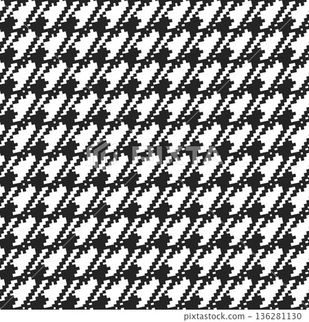Geometric houndstooth black and white seamless pattern with pied-de-poule ornament. Monochrome graphic design. Modern minimalist stylish squared background. Vector chequered motif for fabric, textile 136281130