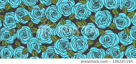Summer background with roses flowers. Nature concept design. Modern floral composition. Vector illustration for poster, invitation, greeting card. Botanical style roses frame. Copy space 136281194