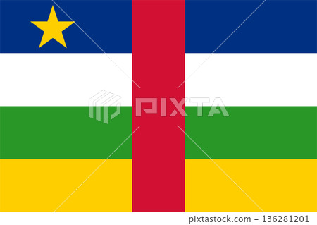 Flag of Central African Republic. CAR national symbol in official colors. Template icon. Vector background Flag of Central African Republic. CAR national symbol in official colors. Template icon. Vector background 136281201