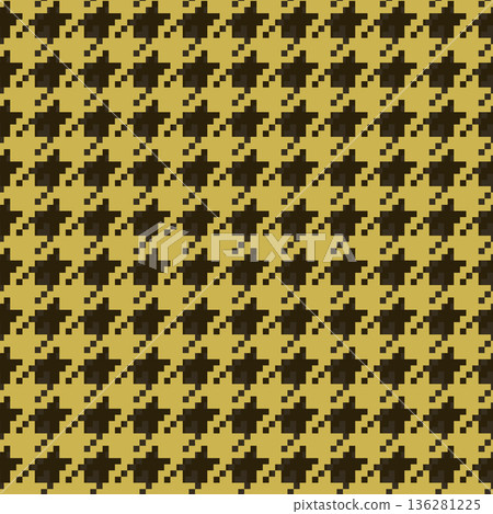 Geometric houndstooth black and yellow seamless pattern with pied-de-poule ornament. Monochrome graphic design. Modern minimalist stylish squared background. Vector chequered motif for fabric, textile 136281225