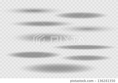 Different realistic round shadow, soft shapes on transparent background. Gray circular and ellipse shadows set. Vector illustration Different realistic round shadow, soft shapes on transparent background. Gray circular and ellipse shadows set. Vector illustration 136281350