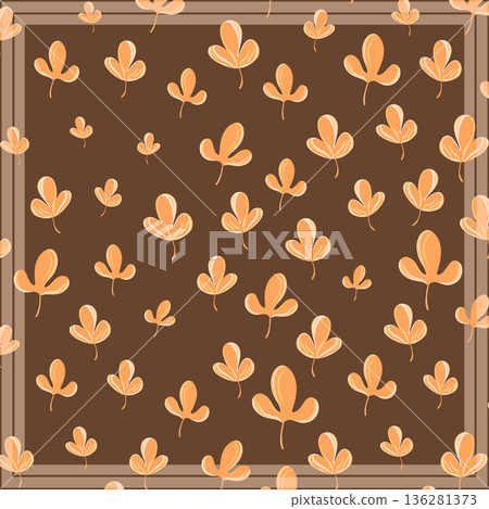 Print for kerchief, bandana, scarf, handkerchief, shawl, neck scarf. Squared pattern with ornament for fabric, textile, silk products. Paisley vector with abstract flowers. Floral folk tracery 136281373