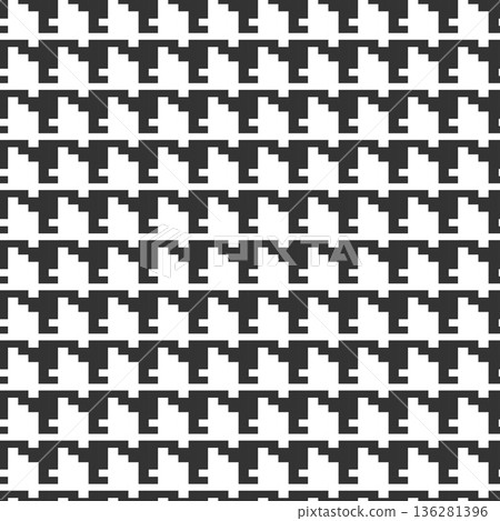 Geometric black and white seamless pattern with pied-de-poule ornament. Monochrome graphic repeating design. Modern minimalist stylish squared background. Vector chequered motif for fabric, textile Geometric black and white seamless pattern with pied-de-poule ornament. Monochrome graphic repeating design. Modern minimalist stylish squared background. Vector chequered motif for fabric, textile 136281396