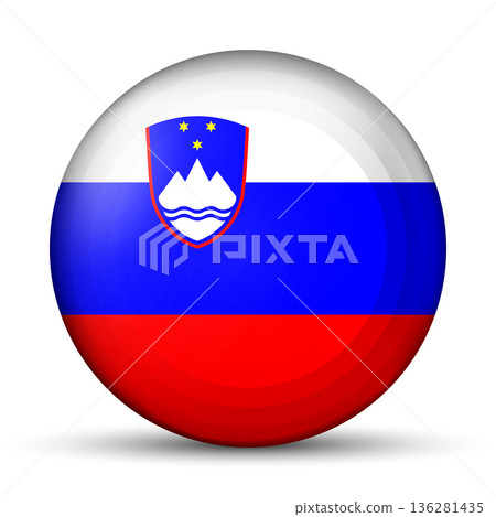 Glass light ball with flag of Slovenia. Round sphere, template icon. Slovenian national symbol. Glossy realistic ball, 3D abstract vector illustration. Big bubble Glass light ball with flag of Slovenia. Round sphere, template icon. Slovenian national symbol. Glossy realistic ball, 3D abstract vector illustration. Big bubble 136281435