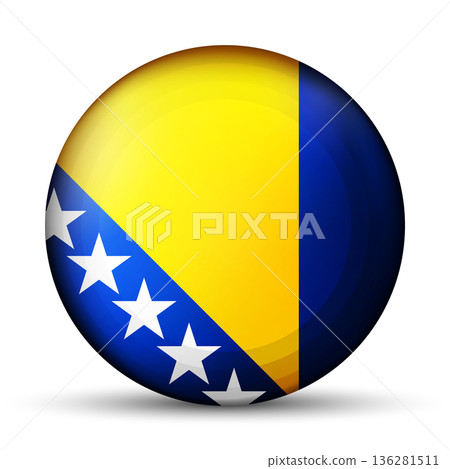 Glass light ball with flag of Bosnia and Herzegovina. Round sphere, template icon. Bosnian national symbol. Glossy realistic ball, 3D abstract vector illustration. Big bubble Glass light ball with flag of Bosnia and Herzegovina. Round sphere, template icon. Bosnian national symbol. Glossy realistic ball, 3D abstract vector illustration. Big bubble 136281511