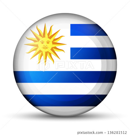 Glass light ball with flag of Uruguay. Round sphere, template icon. Uruguayan islands national symbol. Glossy realistic ball, 3D abstract vector illustration. Big bubble Glass light ball with flag of Uruguay. Round sphere, template icon. Uruguayan islands national symbol. Glossy realistic ball, 3D abstract vector illustration. Big bubble 136281512